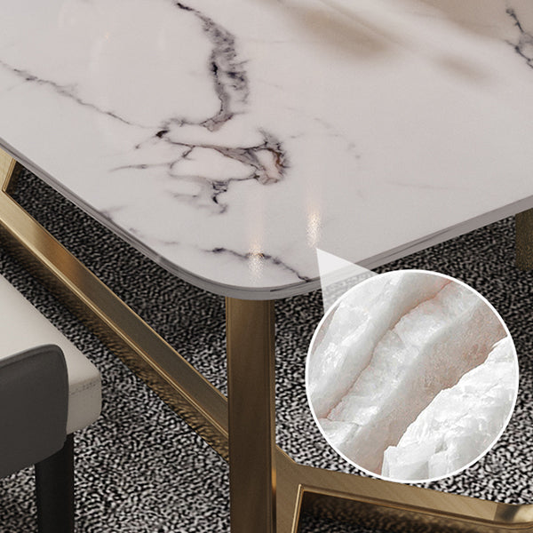 Luxury Marble Top Dining Table Rectangle Indoor Table with Trestle Base