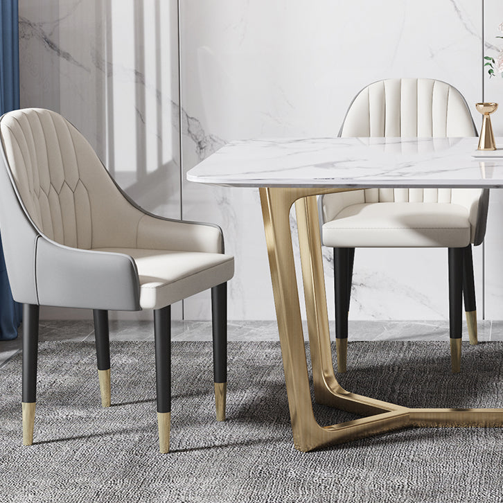 Luxury Marble Top Dining Table Rectangle Indoor Table with Trestle Base