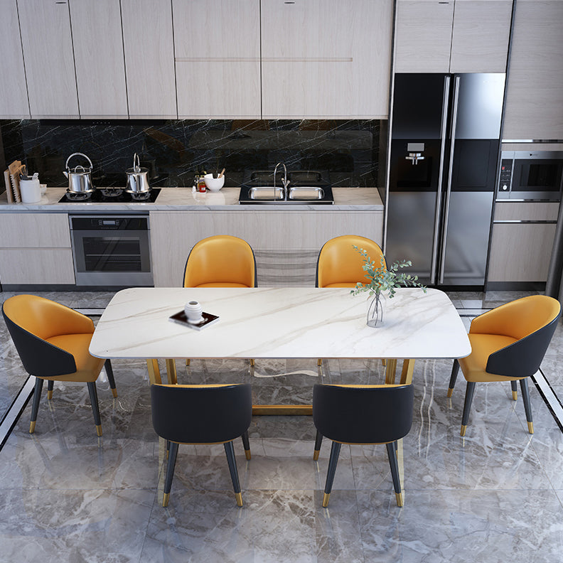 Luxury Sintered Stone Top Table Rectangle Table with Gold Trestle Base