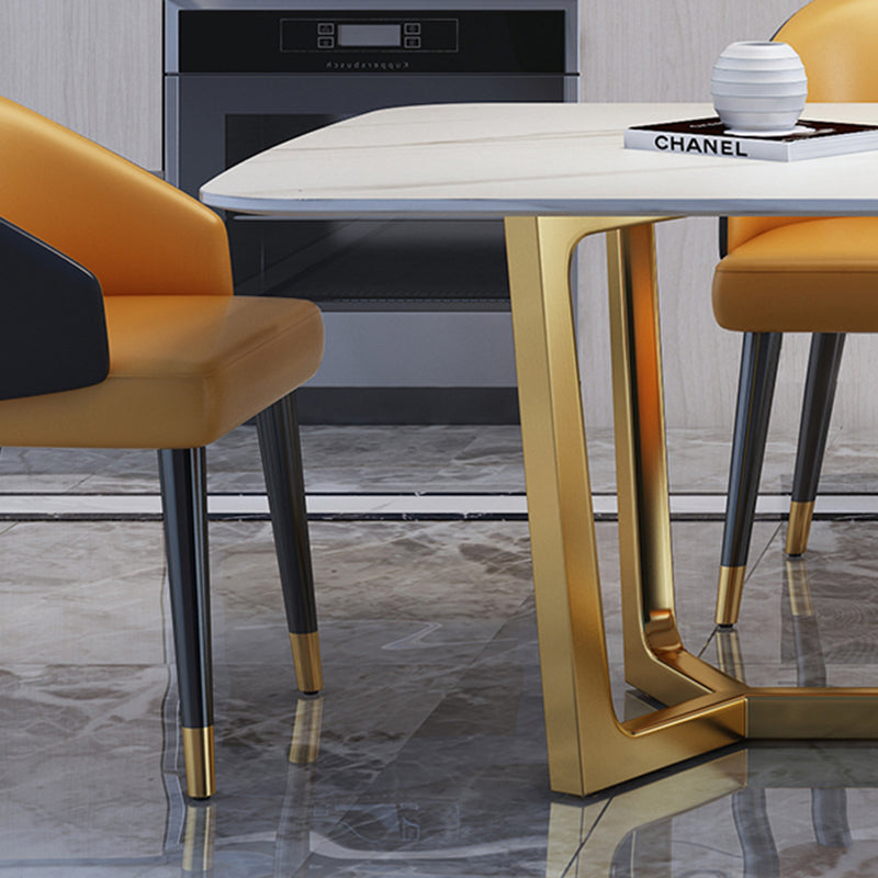 Luxury Sintered Stone Top Table Rectangle Table with Gold Trestle Base