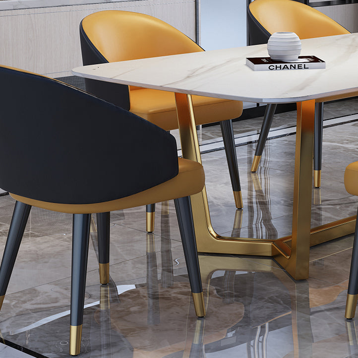 Luxury Sintered Stone Top Table Rectangle Table with Gold Trestle Base