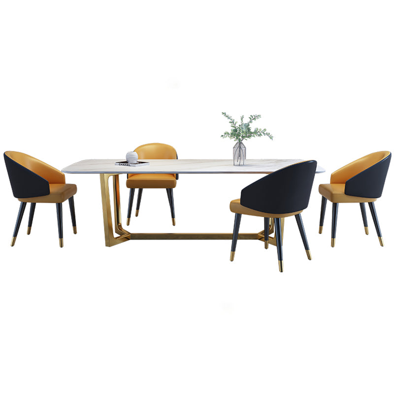 Luxury Sintered Stone Top Table Rectangle Table with Gold Trestle Base