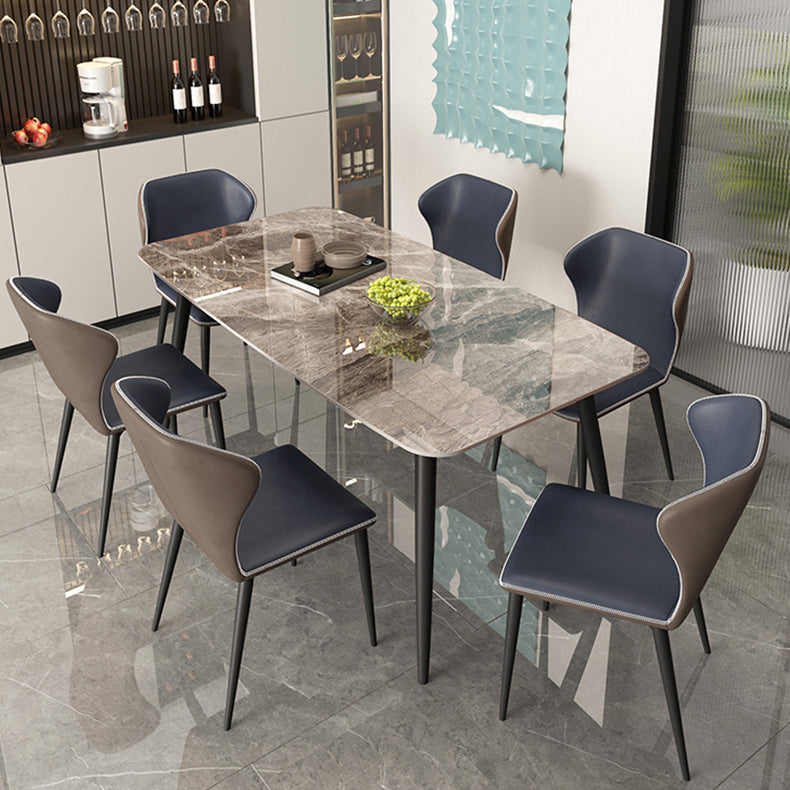 Industrial Grey Table for Restaurant Rectangle Dining Table with Metal 4 Legs