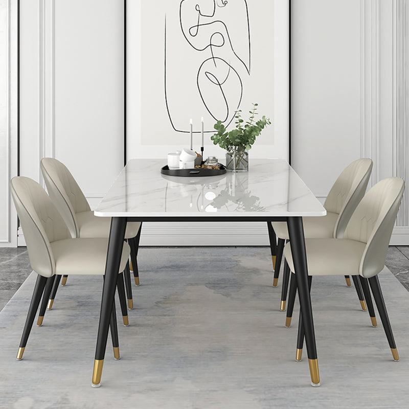 Mesa blanca industrial para restaurante Mesa de comedor rectangular con 4 patas de metal