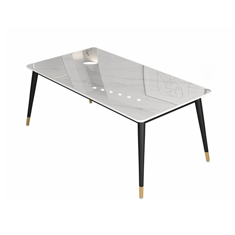 Mesa blanca industrial para restaurante Mesa de comedor rectangular con 4 patas de metal