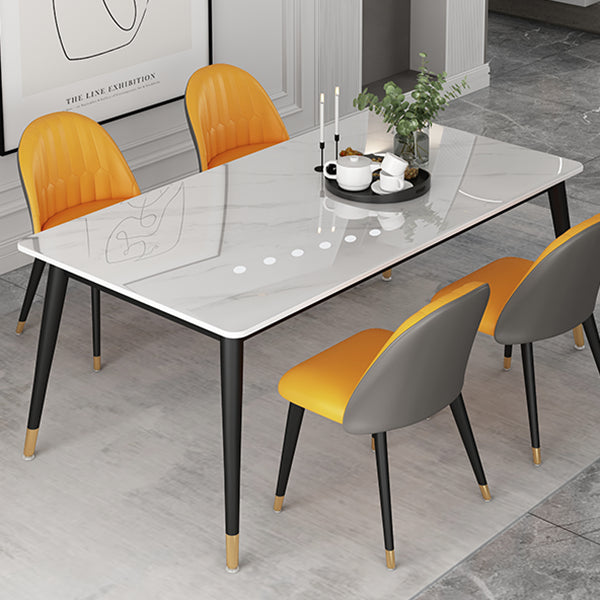 Mesa blanca industrial para restaurante Mesa de comedor rectangular con 4 patas de metal