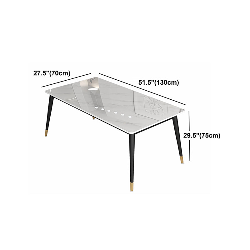 Mesa blanca industrial para restaurante Mesa de comedor rectangular con 4 patas de metal