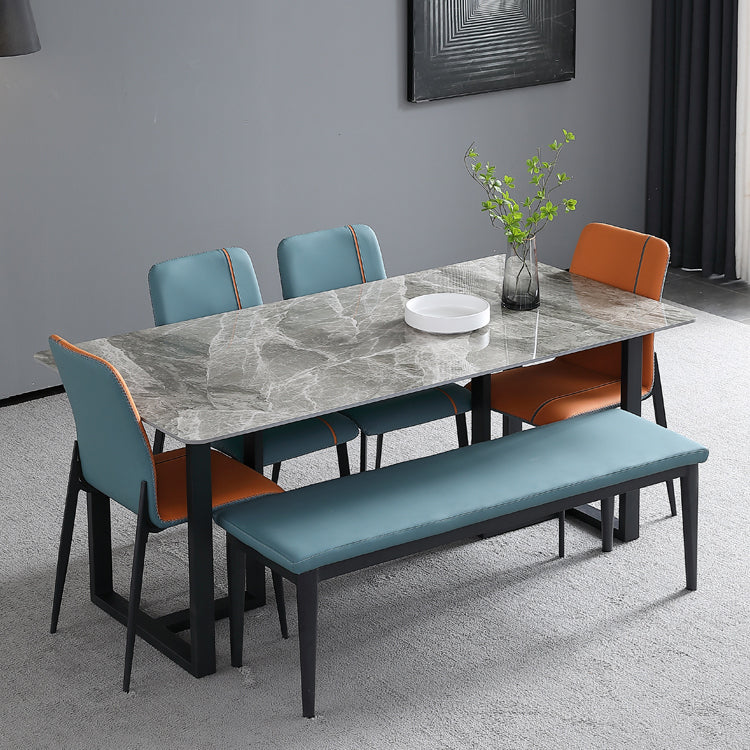 Industrial Grey Table for Restaurant Rectangle Dining Table with Double Pedestal