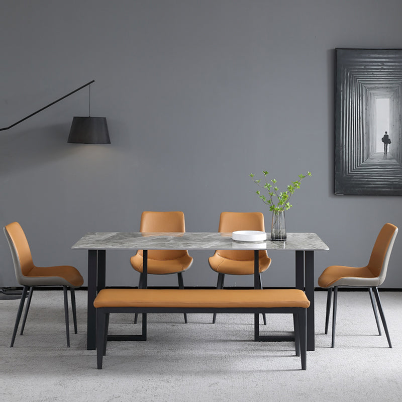 Industrial Grey Table for Restaurant Rectangle Dining Table with Double Pedestal