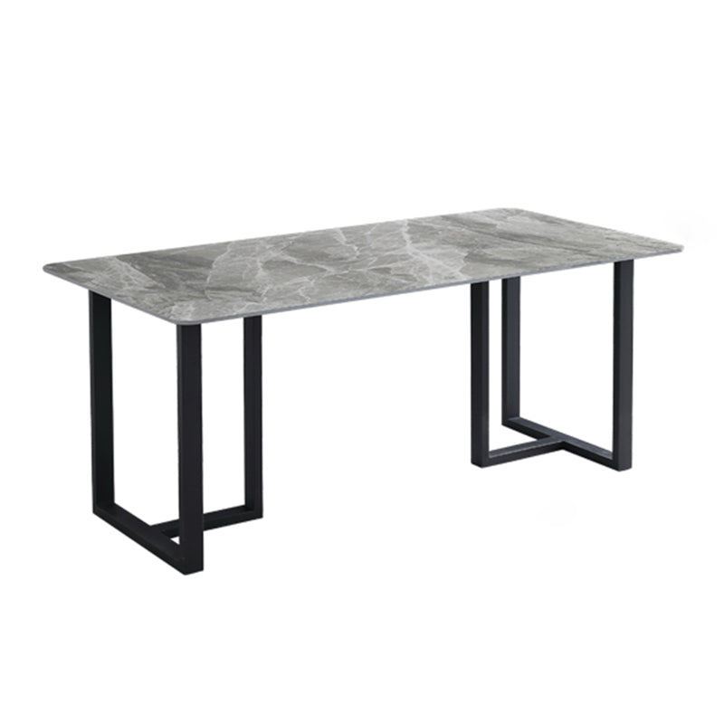 Industrial Grey Table for Restaurant Rectangle Dining Table with Double Pedestal