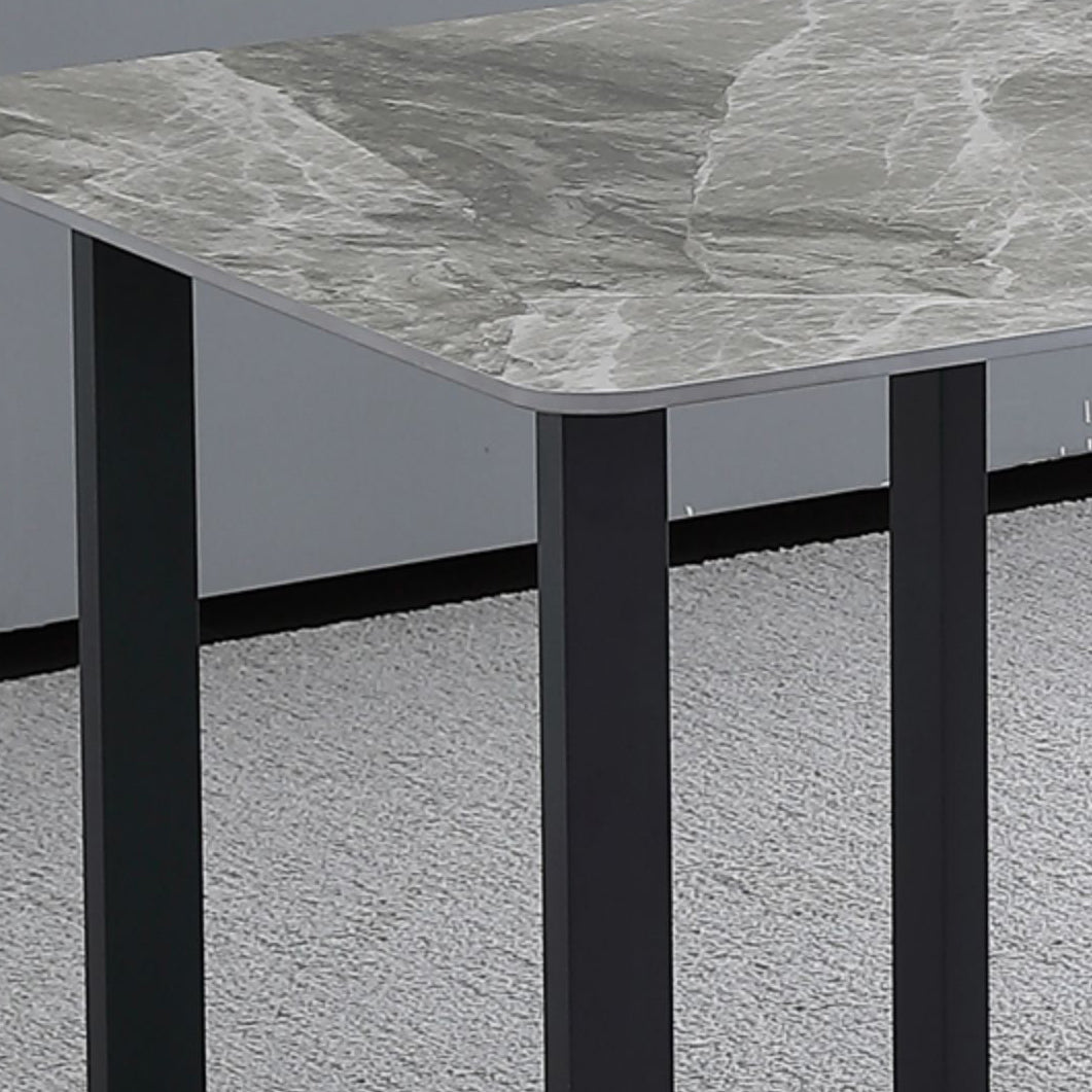 Industrial Grey Table for Restaurant Rectangle Dining Table with Double Pedestal
