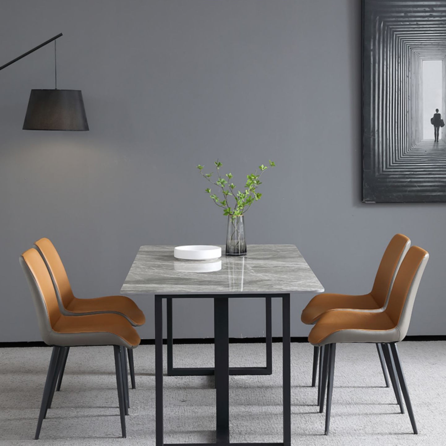 Industrial Grey Table for Restaurant Rectangle Dining Table with Double Pedestal