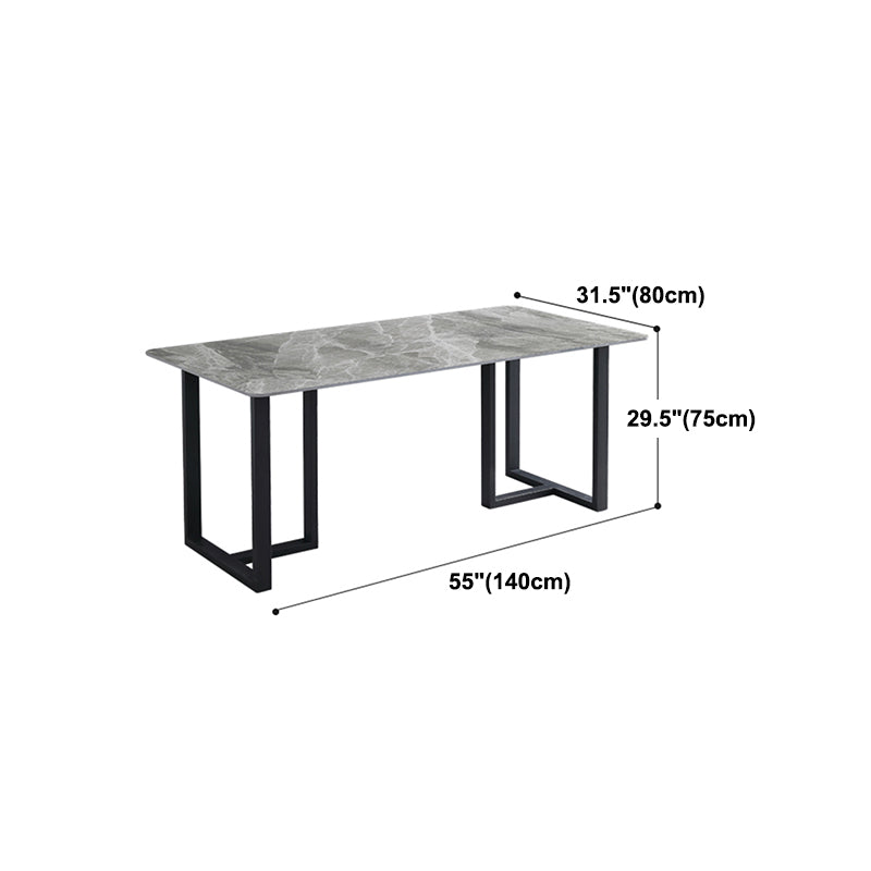 Industrial Grey Table for Restaurant Rectangle Dining Table with Double Pedestal