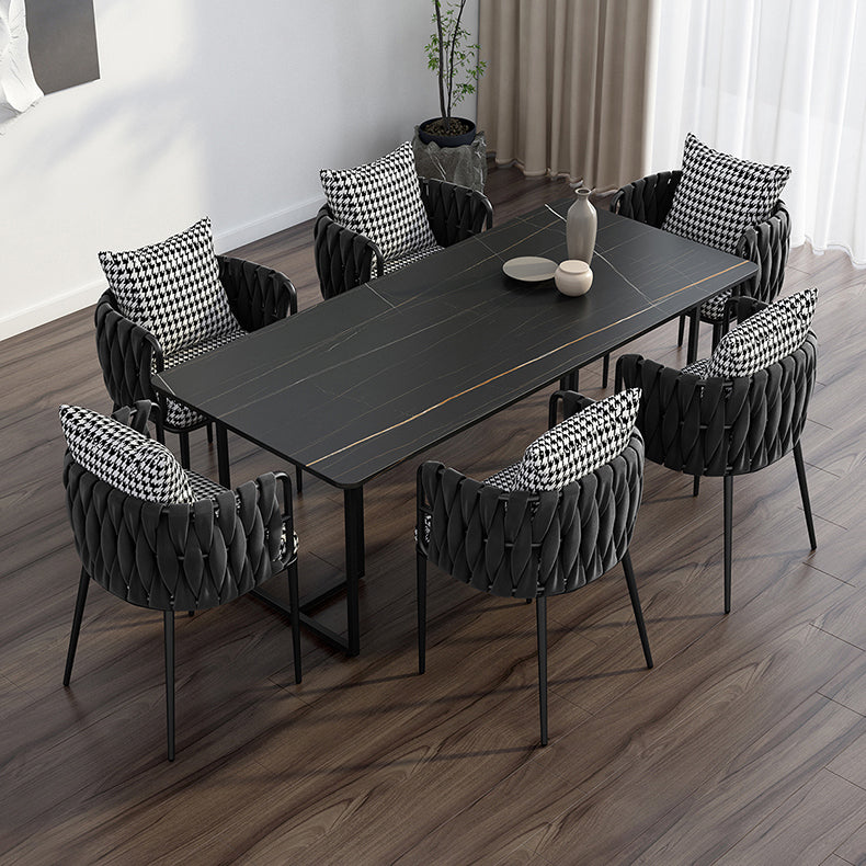 Industrial Black Table for Restaurant Rectangle Dining Table with Double Pedestal