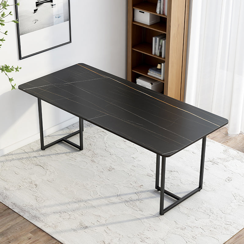 Industrial Black Table for Restaurant Rectangle Dining Table with Double Pedestal