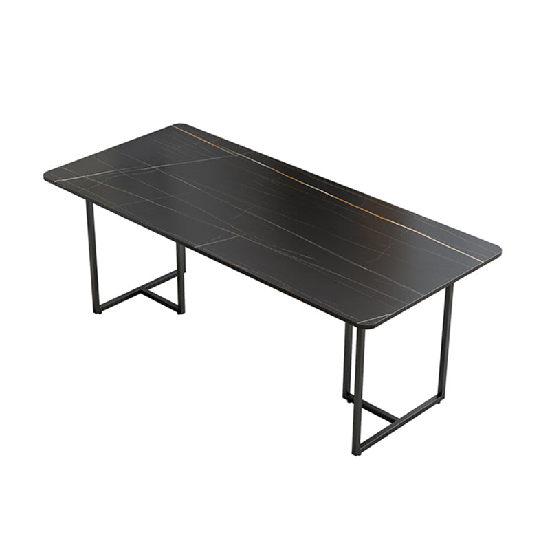 Industrial Black Table for Restaurant Rectangle Dining Table with Double Pedestal