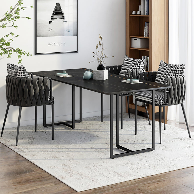 Industrial Black Table for Restaurant Rectangle Dining Table with Double Pedestal