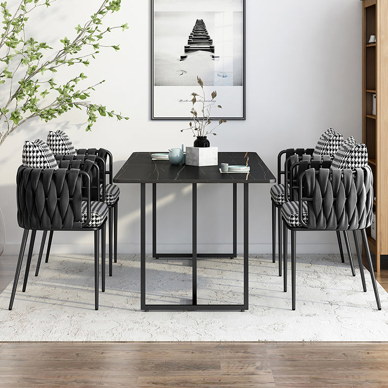 Industrial Black Table for Restaurant Rectangle Dining Table with Double Pedestal