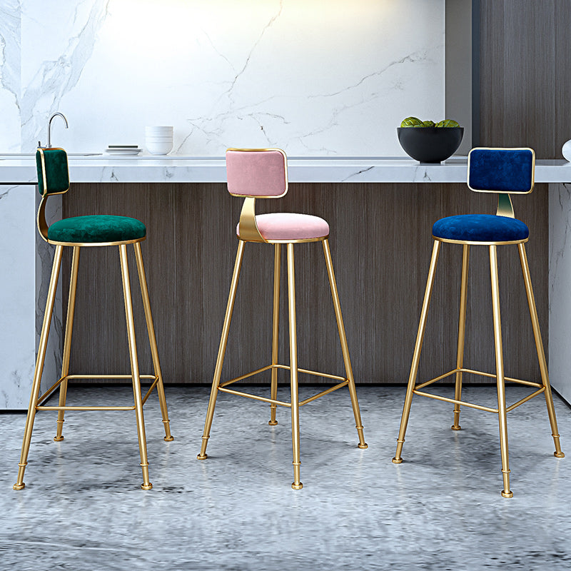 Glam Armless Backrest Counter Stool Iron Cashier Bar Stool with Flannel Cushion and Pedal