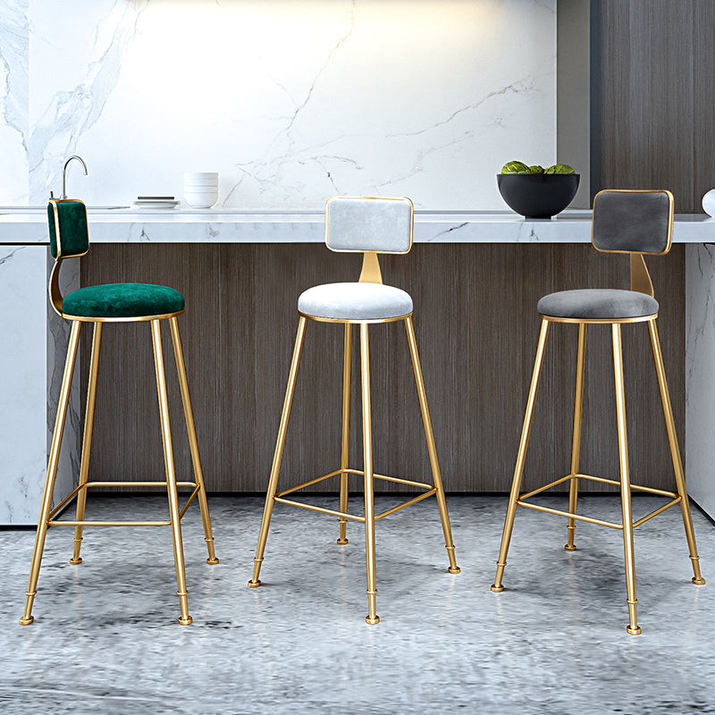 Glam Armless Backrest Counter Stool Iron Cashier Bar Stool with Flannel Cushion and Pedal