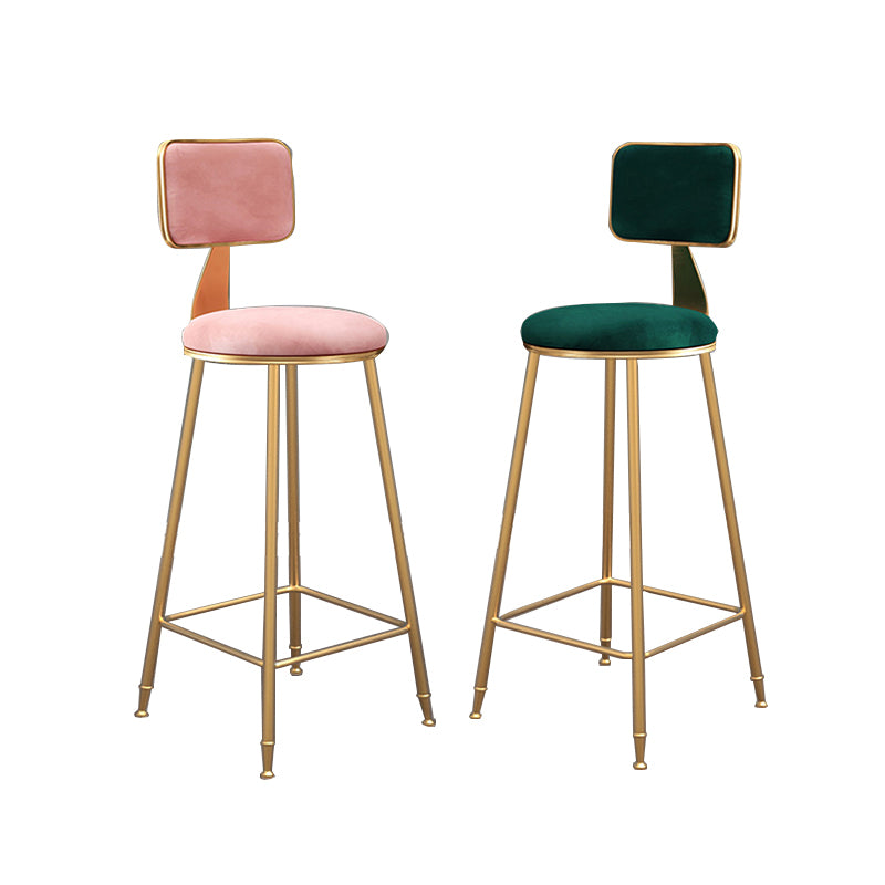 Glam Armless Backrest Counter Stool Iron Cashier Bar Stool with Flannel Cushion and Pedal