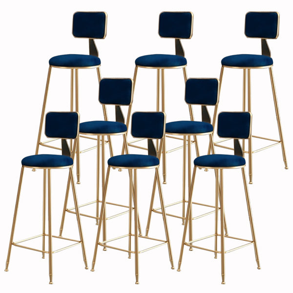 Glam Armless Backrest Counter Stool Iron Cashier Bar Stool with Flannel Cushion and Pedal