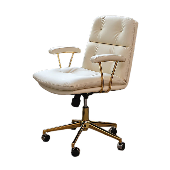 Mid-back Office Chair Leather Seat with Fixed Armrest and Tufted Office Chair