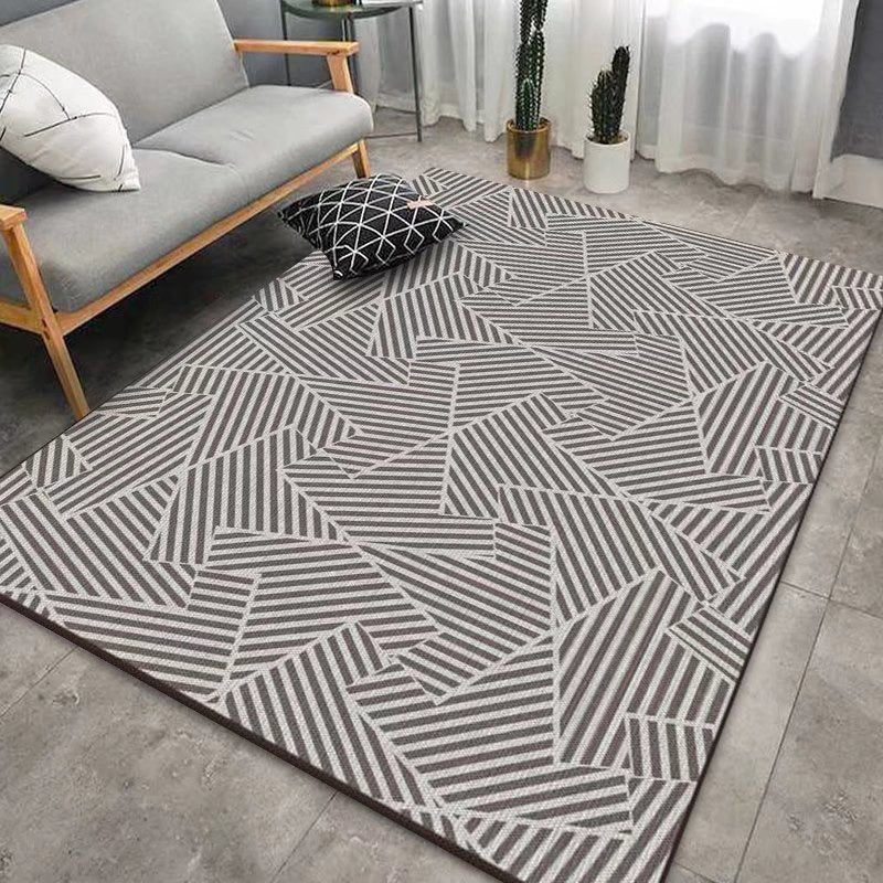 Beige Striped Carpet Polyester Simple Area Carpet Washable Carpet for Drawing Room