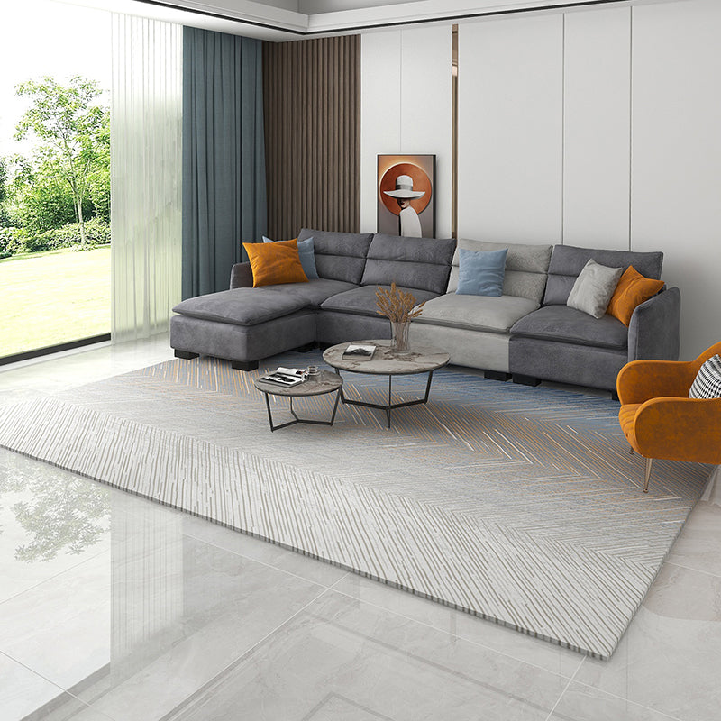 Light Grey Simple Rug Polyester Graphic Area Rug for Drawing Room