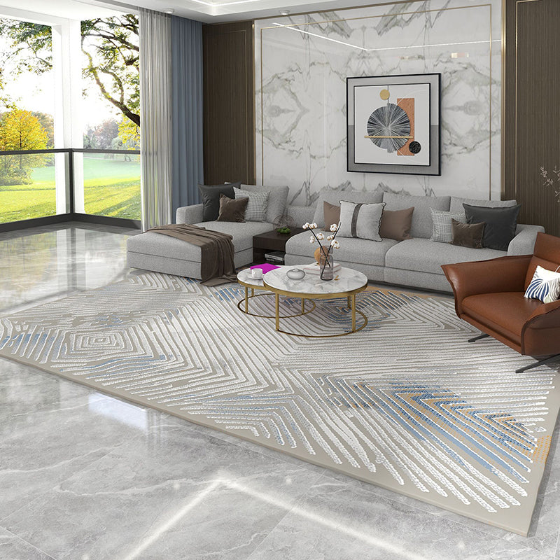 Light Grey Simple Rug Polyester Graphic Area Rug for Drawing Room