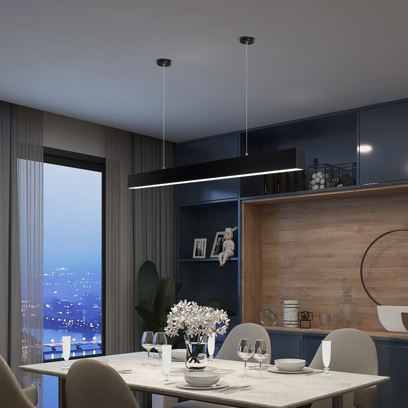 Modern Aluminum Island Light Fixture Rectangle 1-Head Restaurant LED Hanging Pendant Lamp