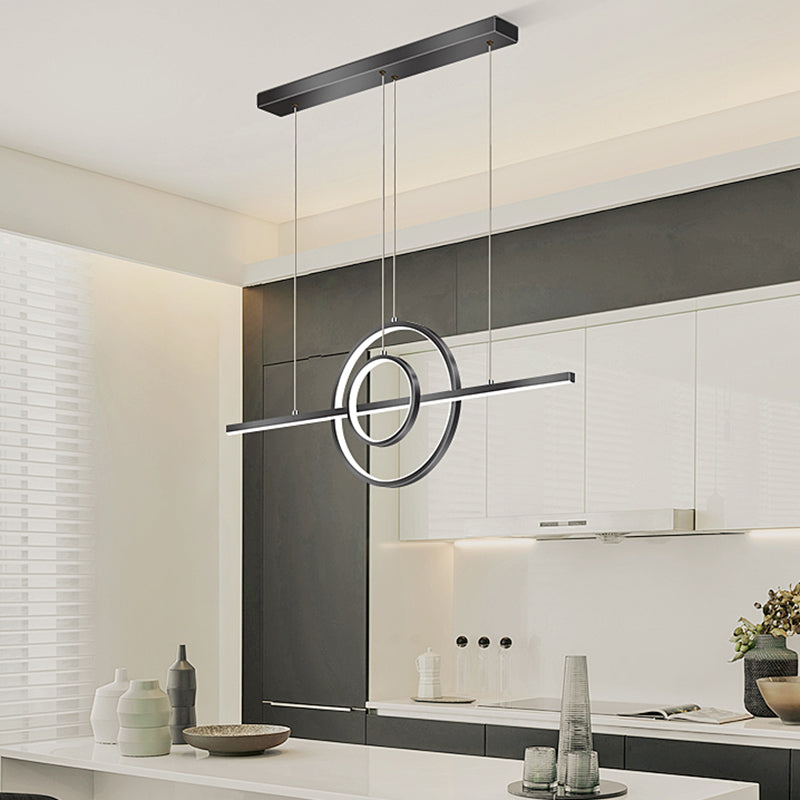 Linear Shape Island Lighting Ideas Modern Style Metal 3 Light Island Pendants in Black