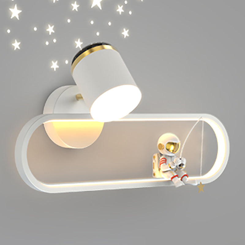 Metal Oval Shape Wall Light Astronaut 2 Lights LED Wall Sconce for Kid's Room