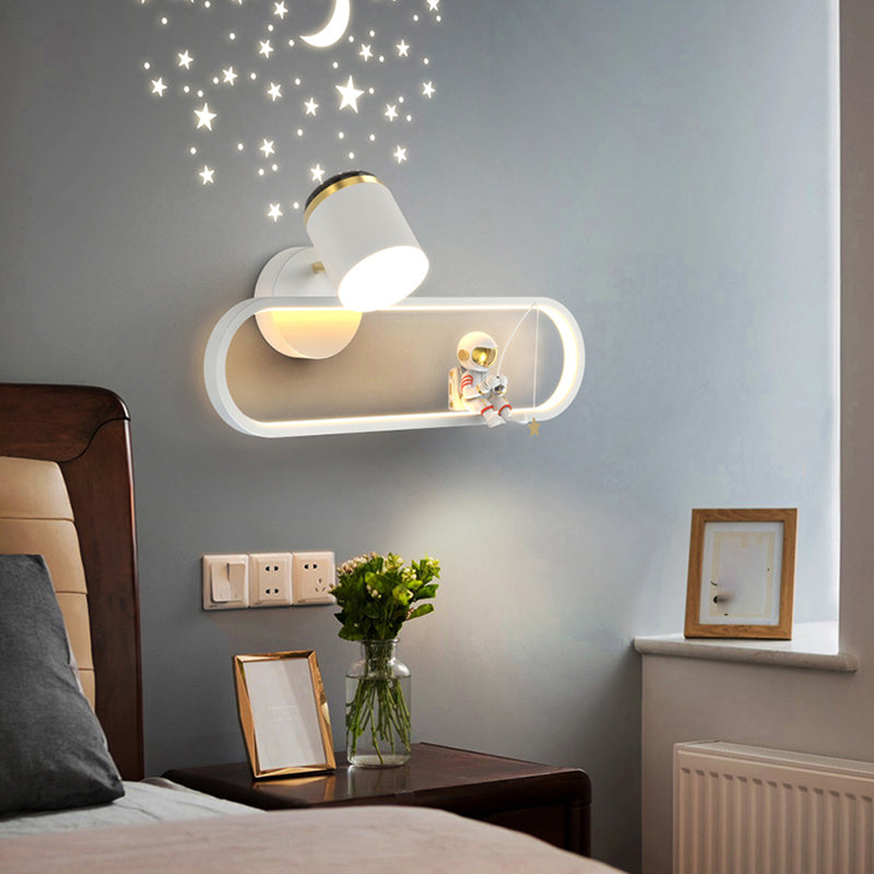 Metal Oval Shape Wall Light Astronaut 2 Lights LED Wall Sconce for Kid's Room
