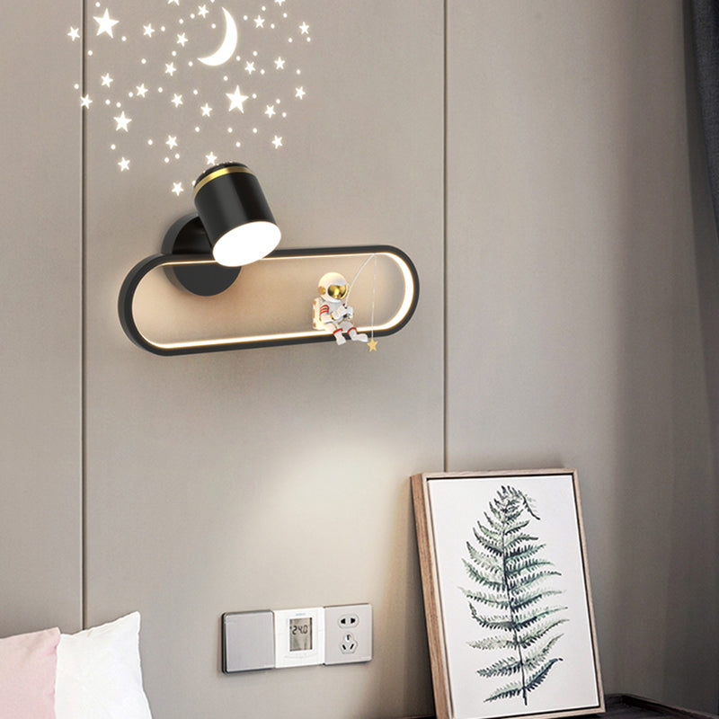 Metal Oval Shape Wall Light Astronaut 2 Lights LED Wall Sconce for Kid's Room