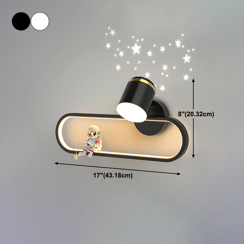 Metal Oval Shape Wall Light Astronaut 2 Lights LED Wall Sconce for Kid's Room
