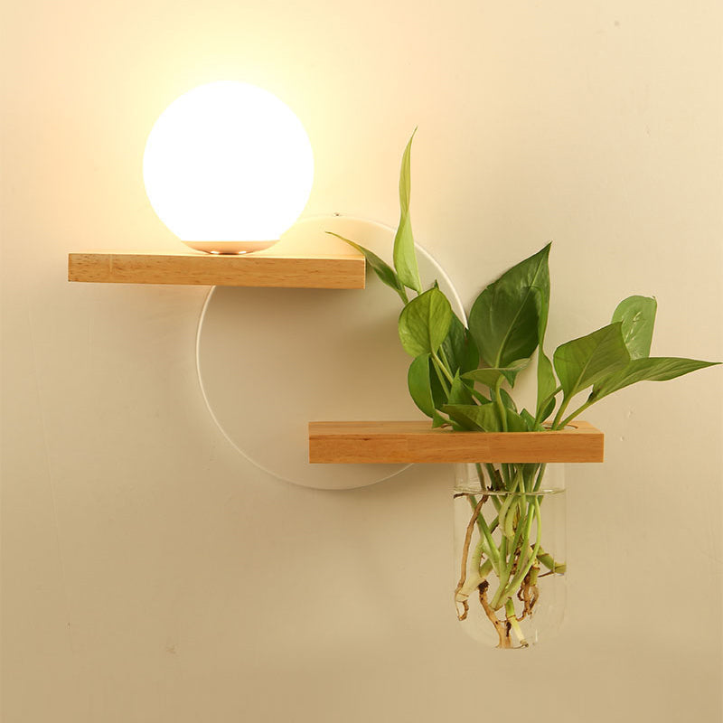 Creative Wooden Wall Light without Plants Modern Style Glass Shade Wall Light Fixture