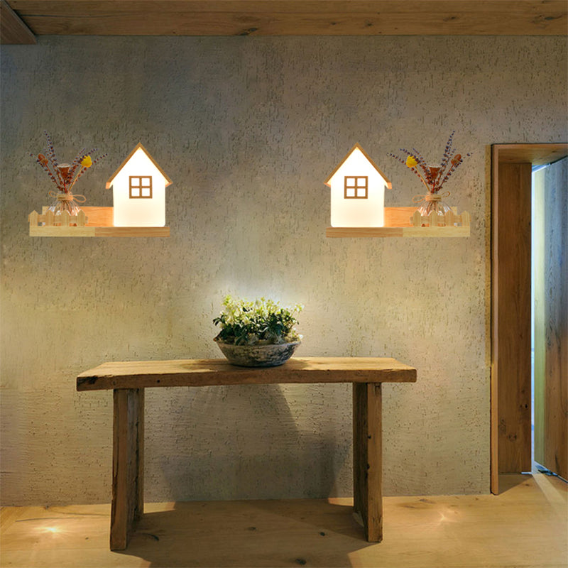 Creative Wooden Wall Light without Plants Modern Style Glass Shade Wall Light Fixture