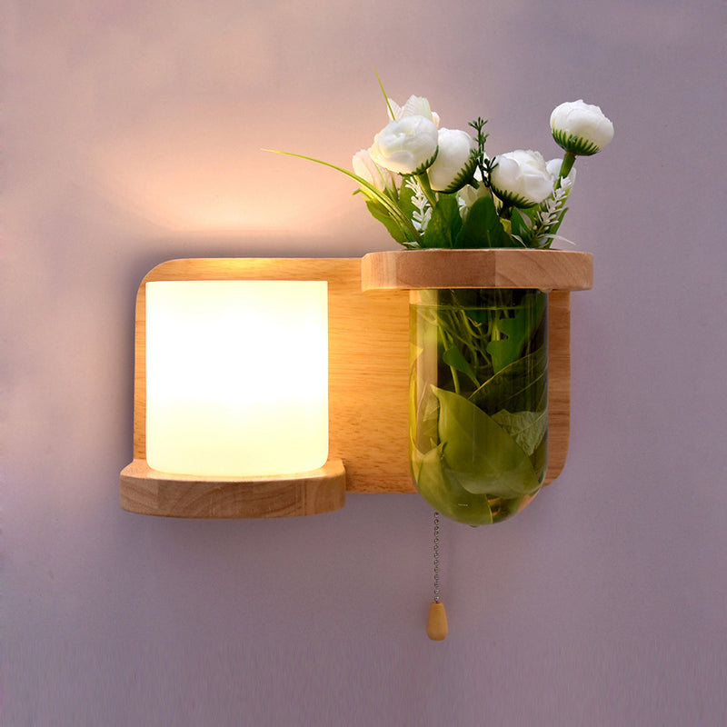 Creative Wooden Wall Light without Plants Modern Style Glass Shade Wall Light Fixture