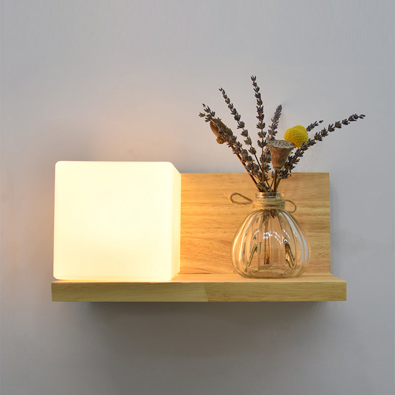 Creative Wooden Wall Light without Plants Modern Style Glass Shade Wall Light Fixture