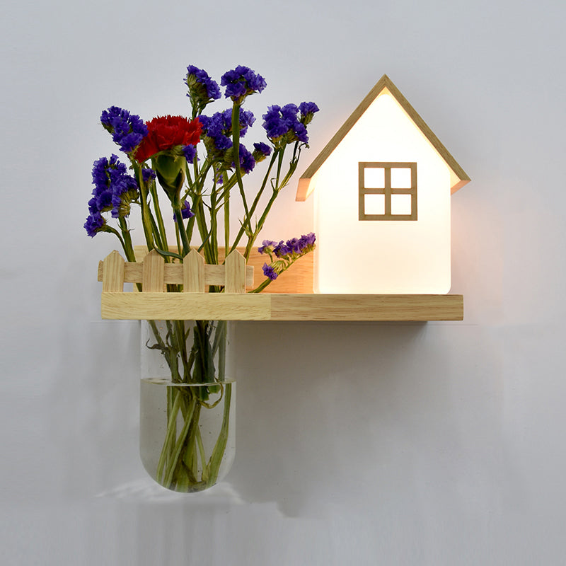 Creative Wooden Wall Light without Plants Modern Style Glass Shade Wall Light Fixture
