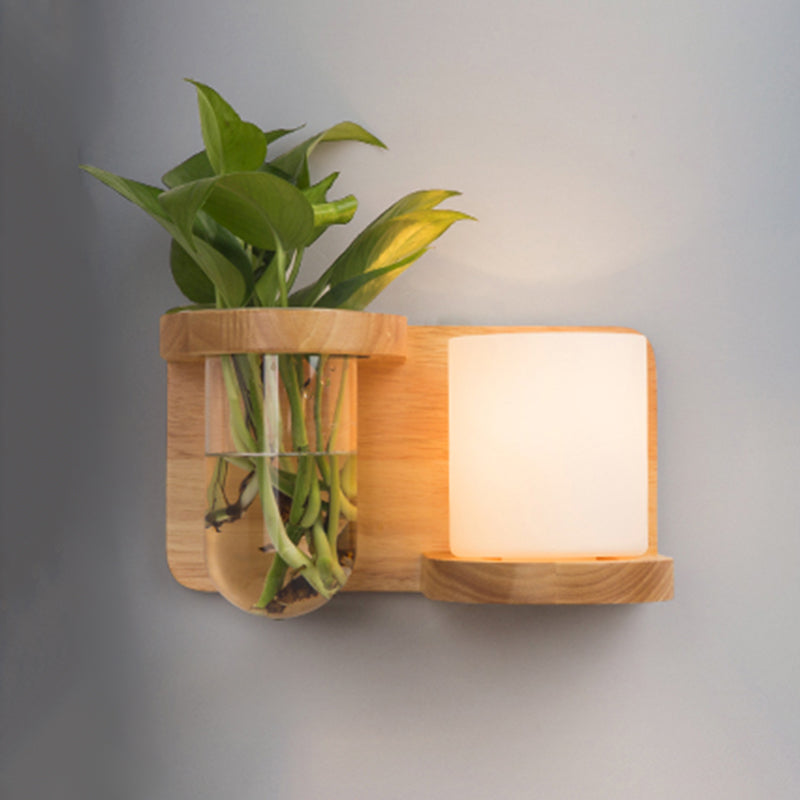 Creative Wooden Wall Light without Plants Modern Style Glass Shade Wall Light Fixture