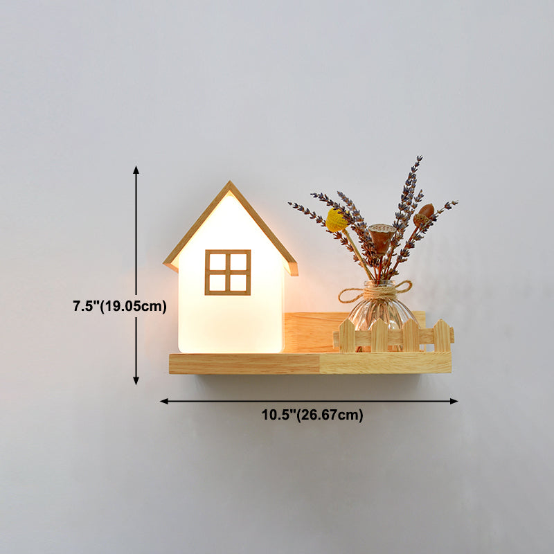 Creative Wooden Wall Light without Plants Modern Style Glass Shade Wall Light Fixture