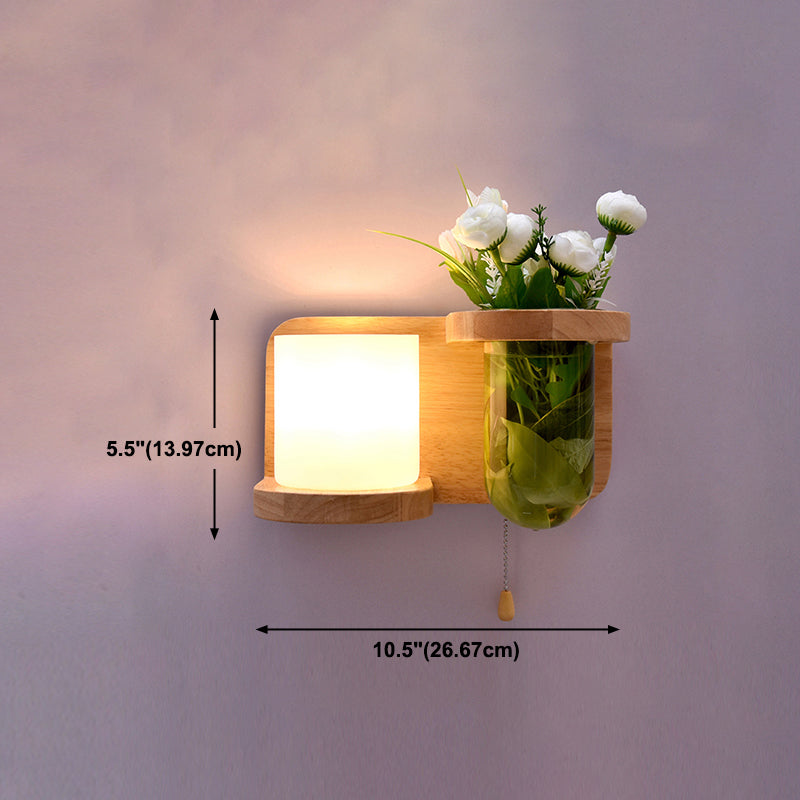 Creative Wooden Wall Light without Plants Modern Style Glass Shade Wall Light Fixture