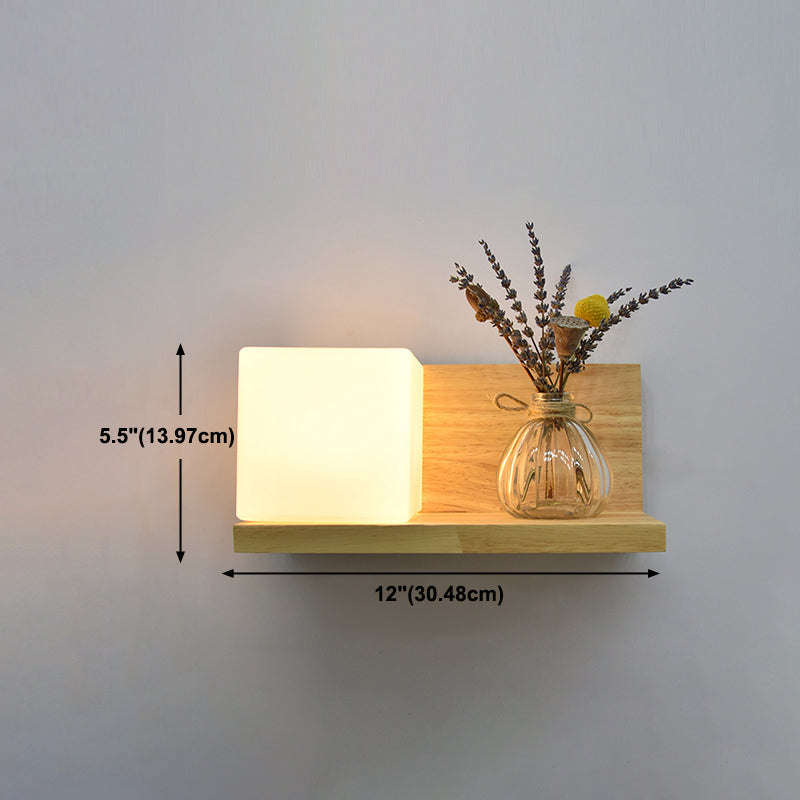 Creative Wooden Wall Light without Plants Modern Style Glass Shade Wall Light Fixture