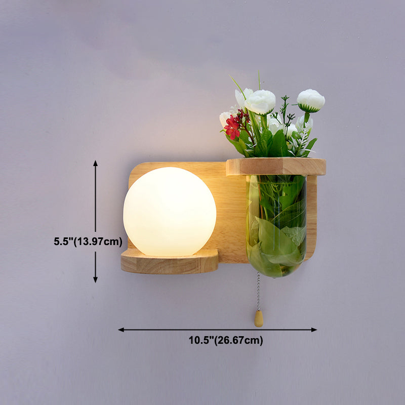 Creative Wooden Wall Light without Plants Modern Style Glass Shade Wall Light Fixture