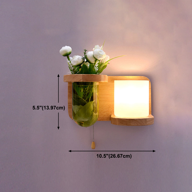Creative Wooden Wall Light without Plants Modern Style Glass Shade Wall Light Fixture