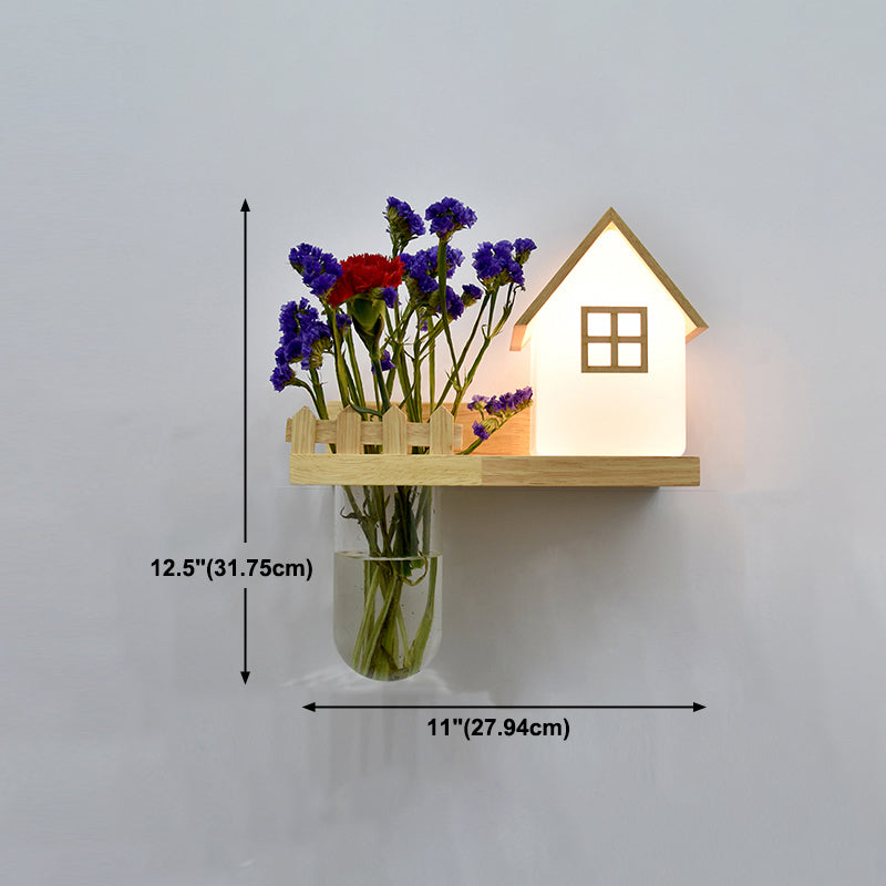 Creative Wooden Wall Light without Plants Modern Style Glass Shade Wall Light Fixture