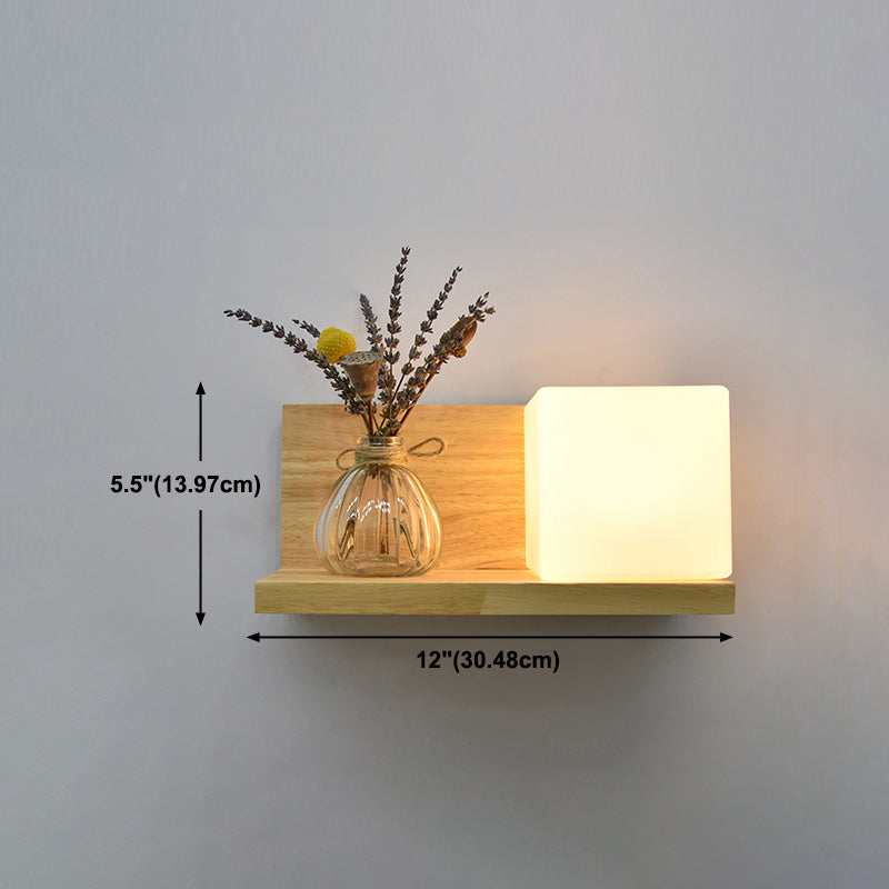 Creative Wooden Wall Light without Plants Modern Style Glass Shade Wall Light Fixture