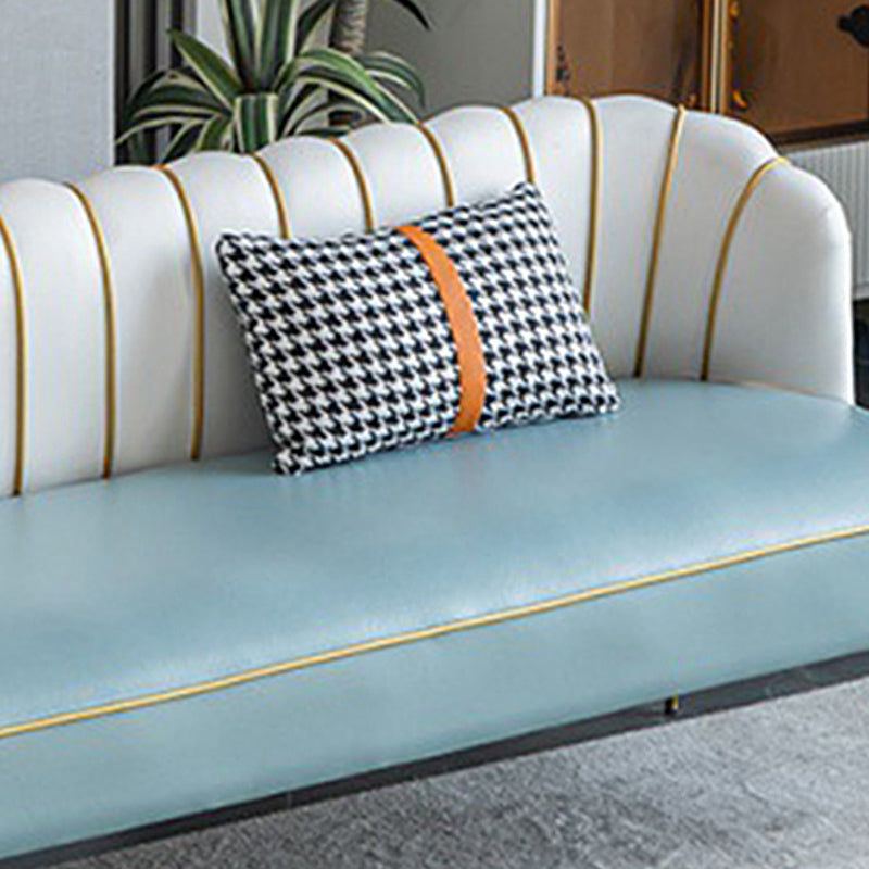 Faux Leather Modern Recessed Arm Sofa Standard Sofa with Sewn Pillow Back